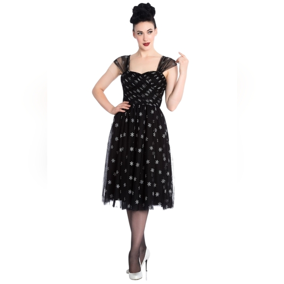 Hell Bunny Dresses & Skirts - Hell Bunny Snowstar snowFlake Dress Black Silver Holiday Party Event